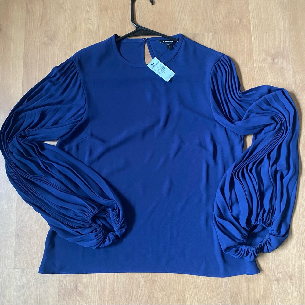 NWT- Express Royal Blue Blouse with Pleated Sleeves